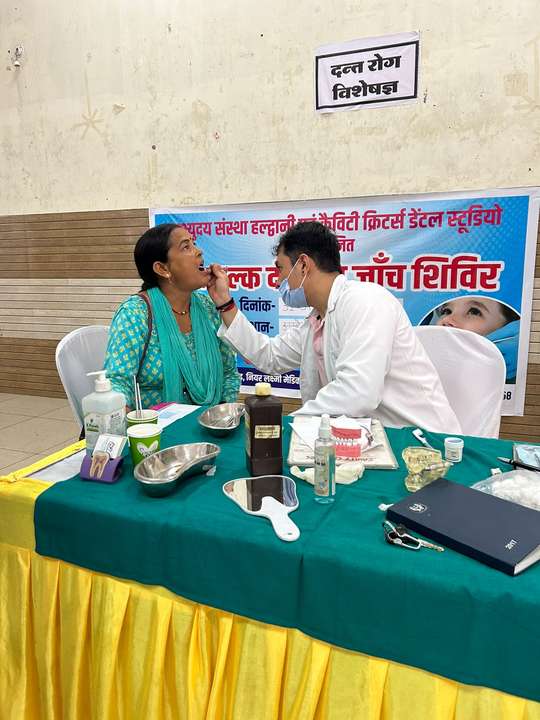 Oral examination at the free dental check-up camp